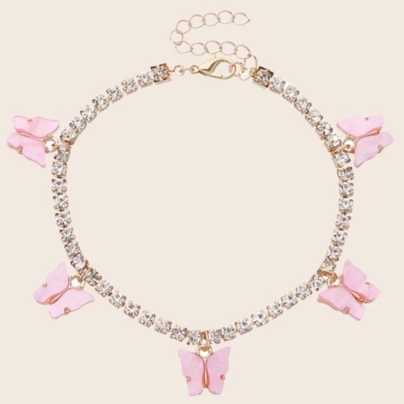 Jewelry - Dazzling Icy Bling Pink Butterfly Charm anklet